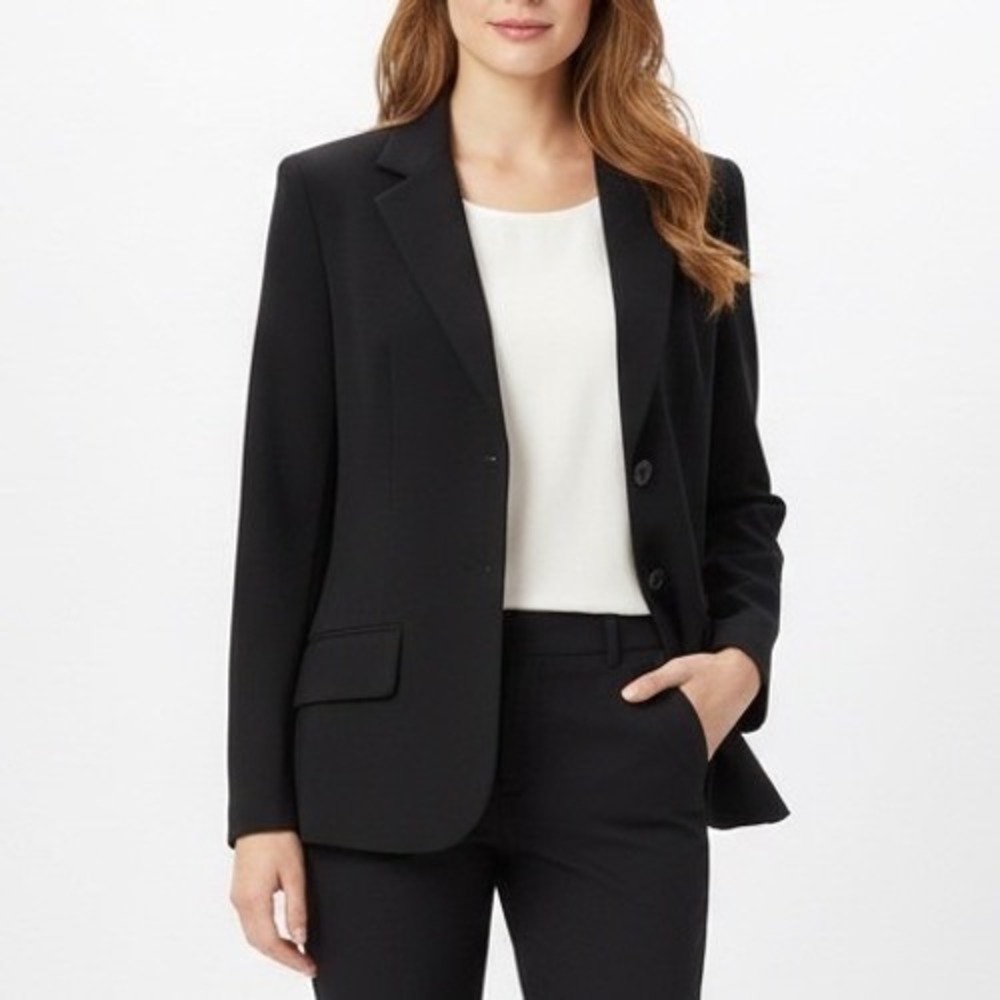 Anne Klein Blazer Jacket Womens 14 Black Stretch Single Breasted Notch Lapel